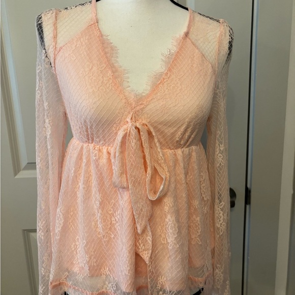 NWT Francesca's pink sheer lace babydoll long sleeve top fairy core size S - Picture 16 of 16